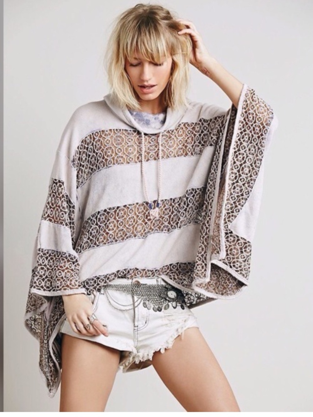 Free People Tie Dye Crochet Accent Poncho Bohemian Size Large
